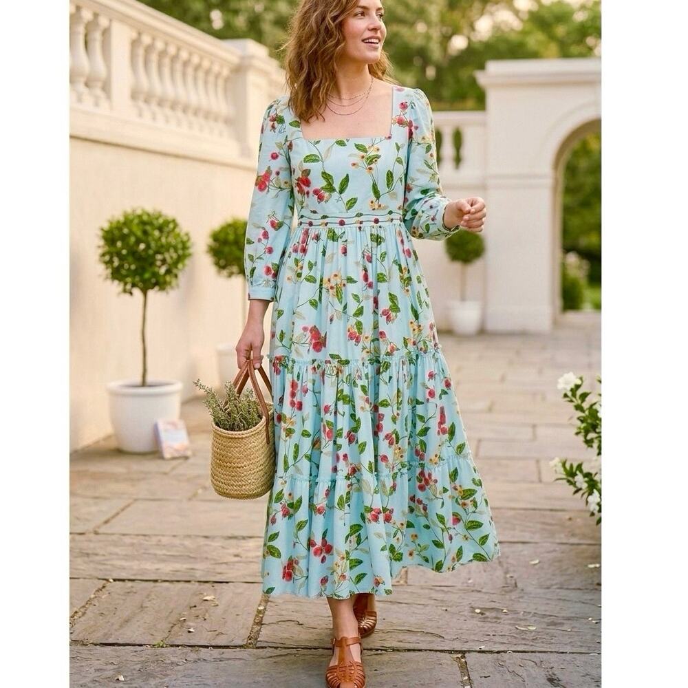 Agua by Agua Bendita NWT Miel Floral Poplin Tiered Midi Dress Medium